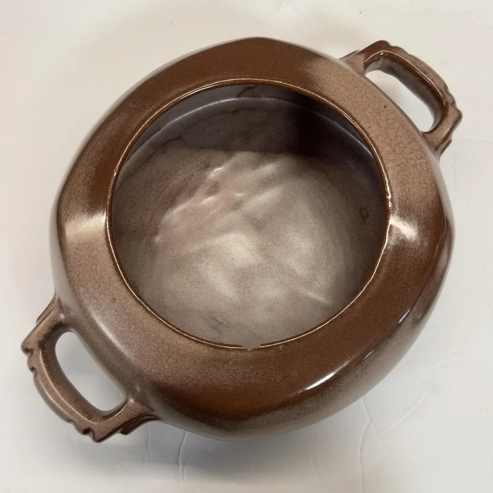 Vintage Mid-Century FRANKOMA POTTERY Baker / Bean Pot Glazed Brown w/ Lid READ‎